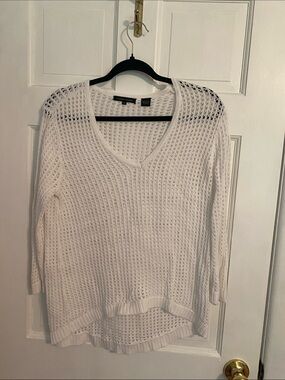 JEANNE PIERRE White Open Crochet V-Neck Top